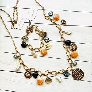 NEW NWT Talbots Gold Multicolor Charm Necklace Bracelet Set $129 Retail Tags